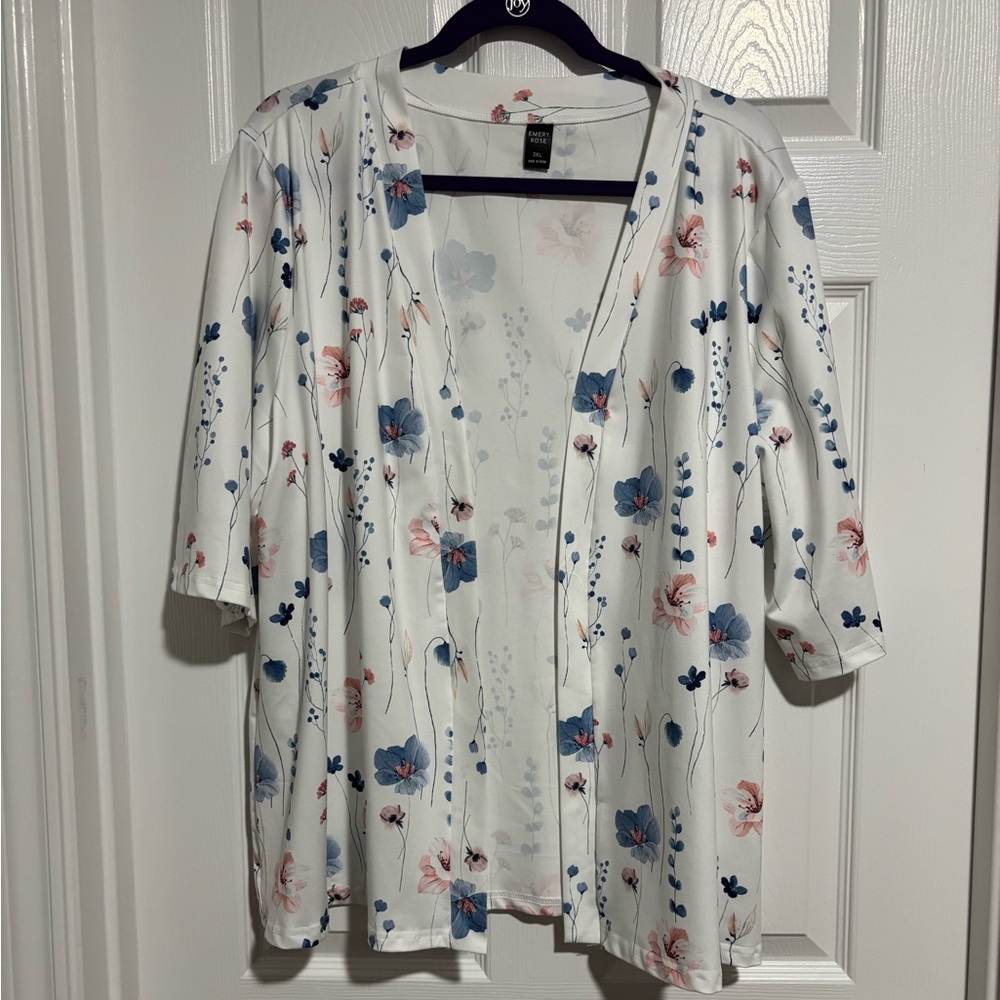 White Open Front Floral Boho cardigan